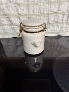 Source Unknown White Ceramic Jar with Gold Accents